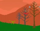 流れてくるマグマから逃げる恐竜のアクション ディノラン